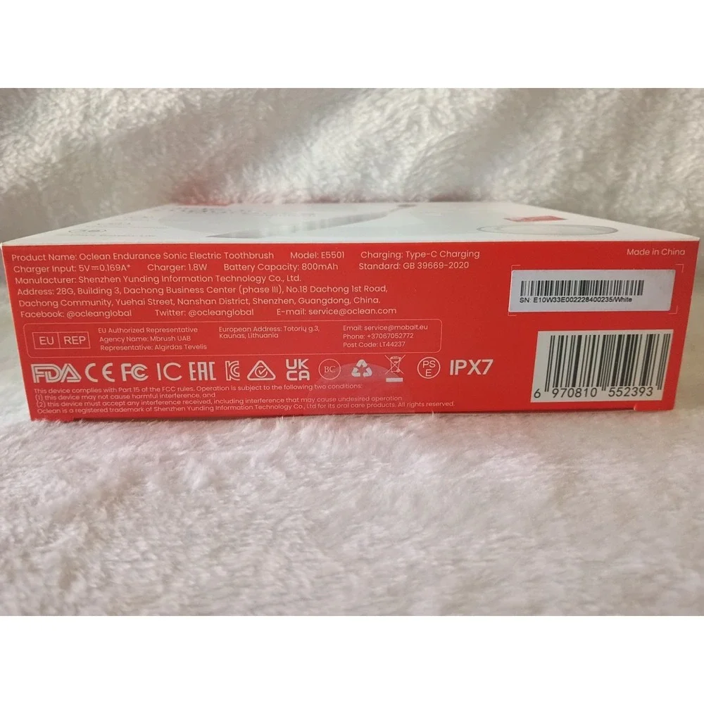 Oclean Endurance Sonic Electric Toothbrush E5501 White USB-C Rechargeable 72,000